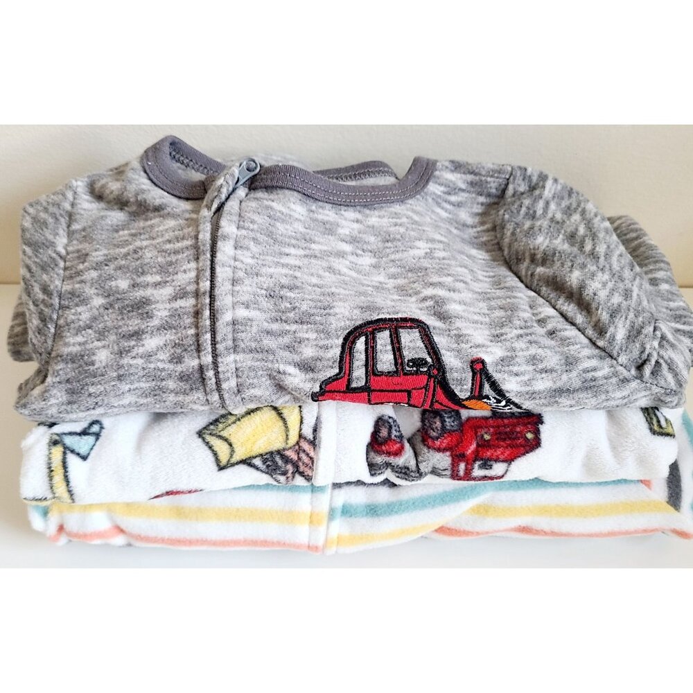 Baby Footed Pajamas Set Of 3 Size 2T & 4T Cozy Fleece With Vehicles & Stripes - Picture 16 of 16